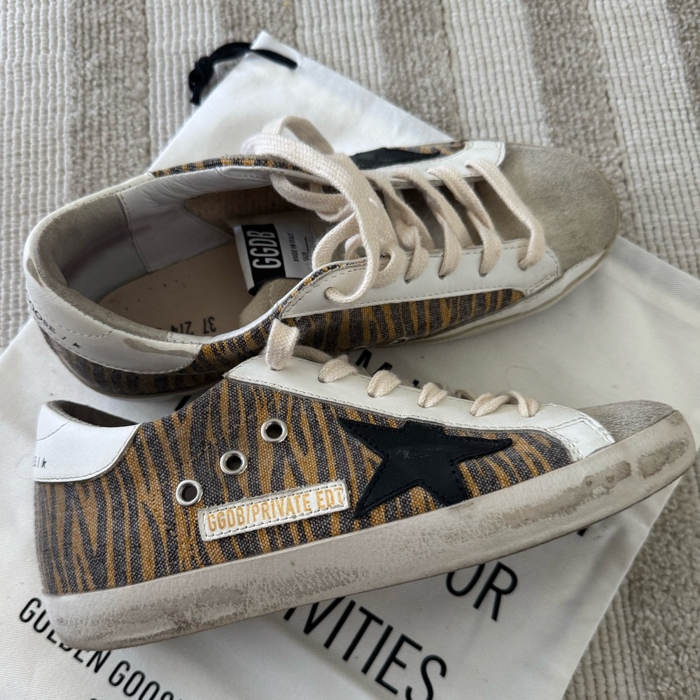 Golden Goose Zebra Stripe Sneakers with Black Star Superstars